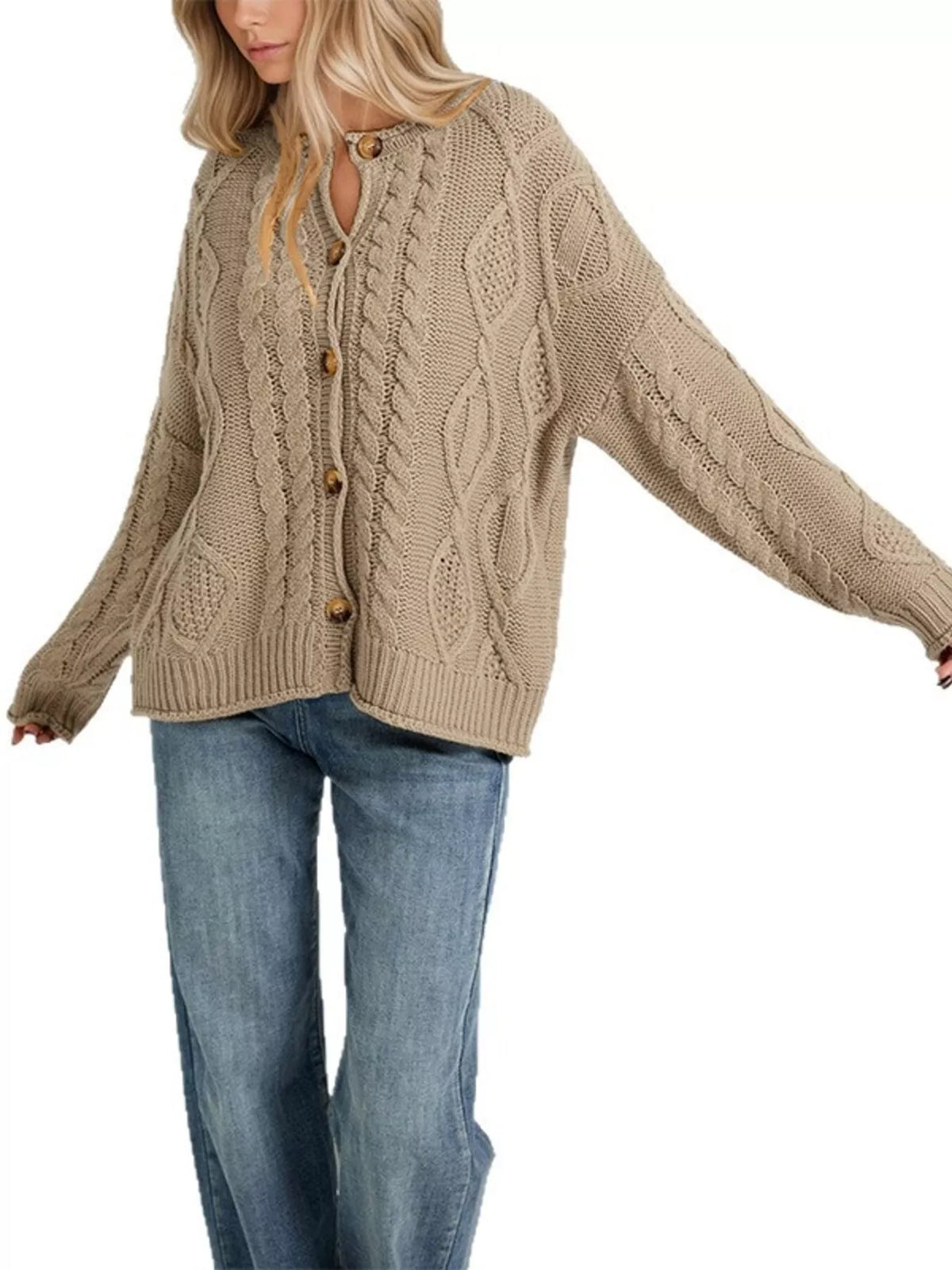 Cable-Knit Button-Down Cardigan - Lilixa.store