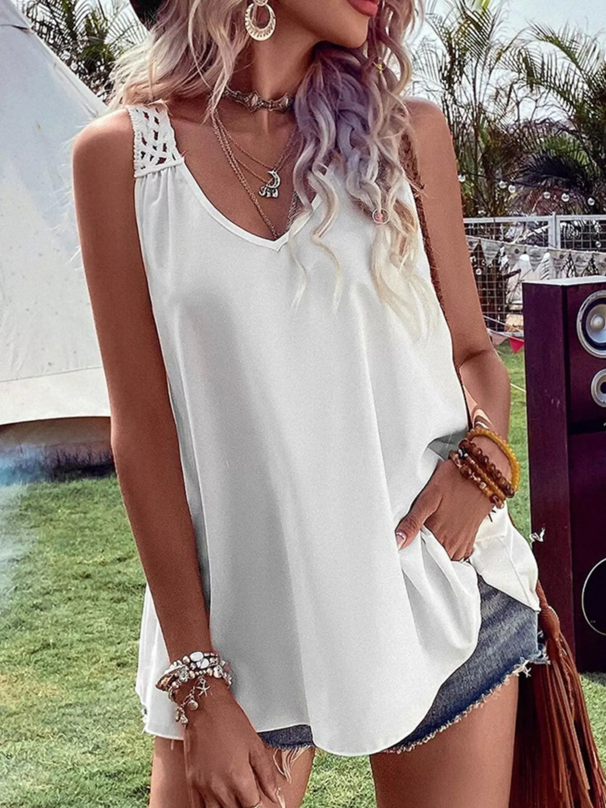 Crochet V-Neck Tank Top, view 4
