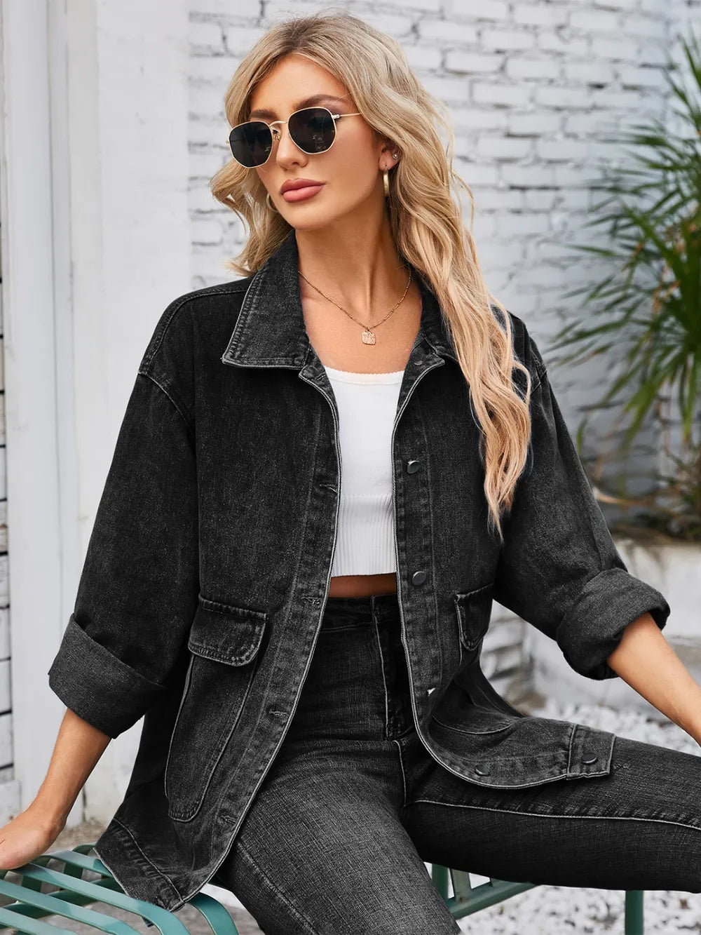 Button Up Long Sleeve Denim Jacket - Lilixa.store