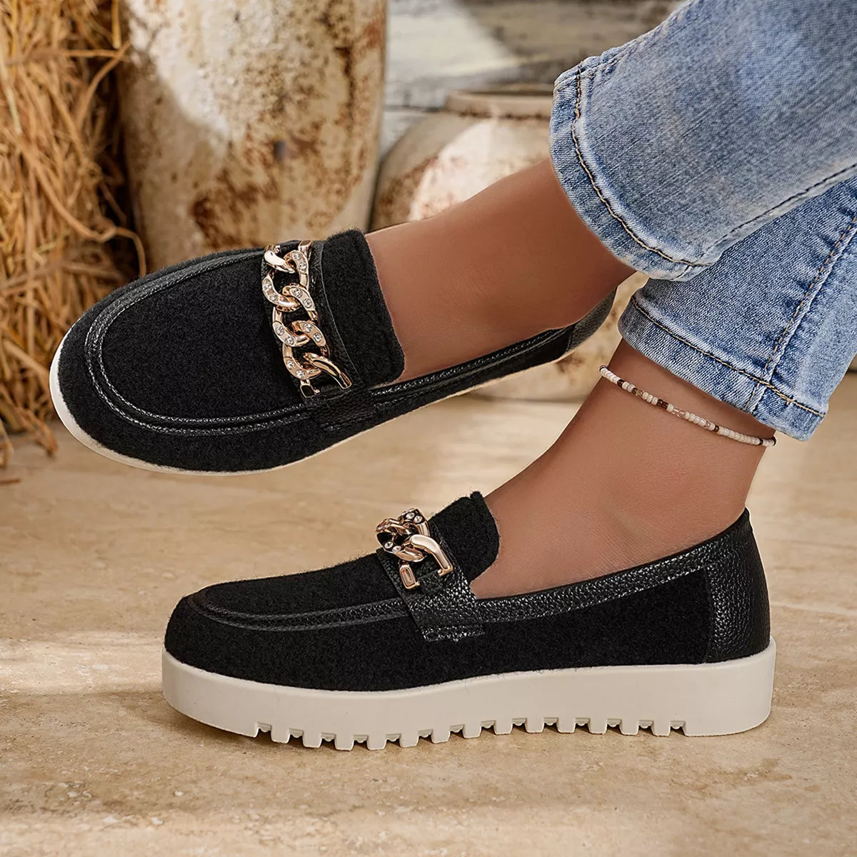 Round Toe Platform Slip-Ons