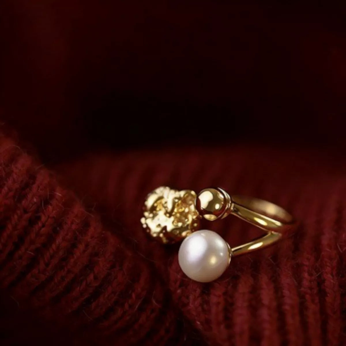 18K Gold-Plated Pearl Open Ring - Lilixa.store