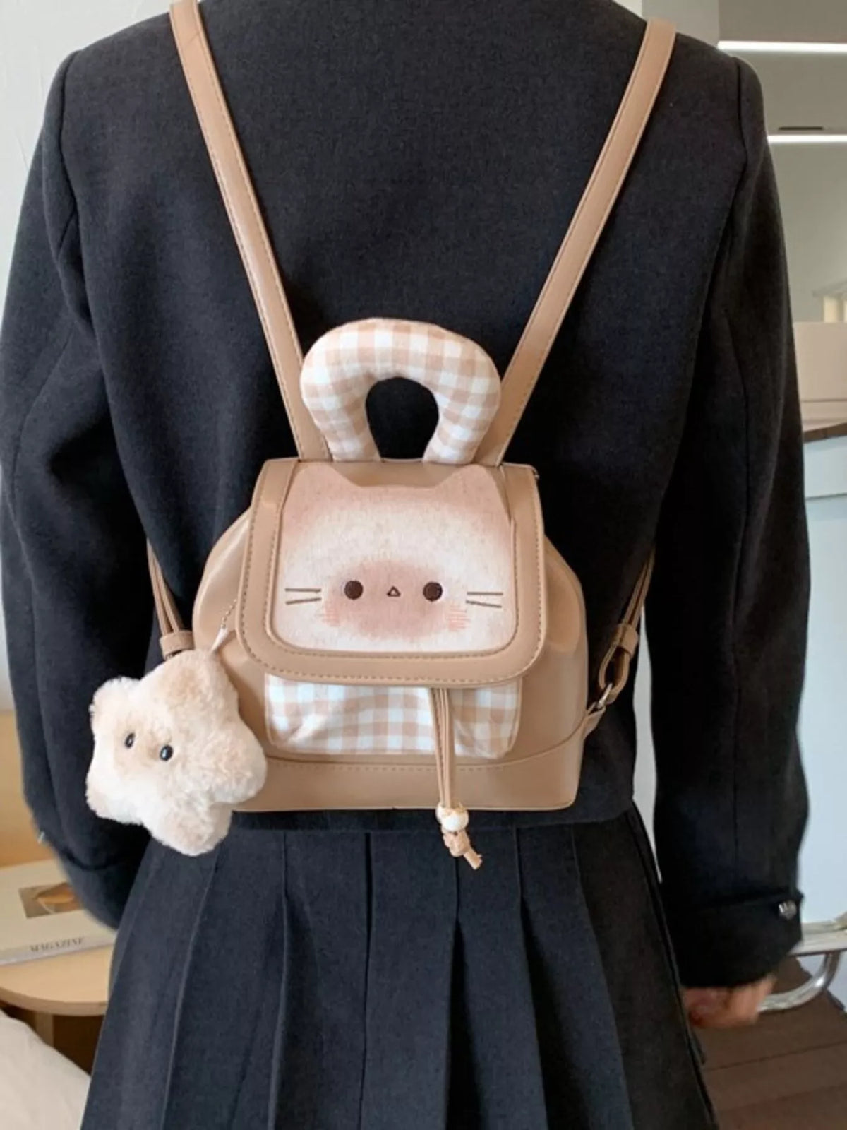 Cat Plaid Backpack Bag - Lilixa.store