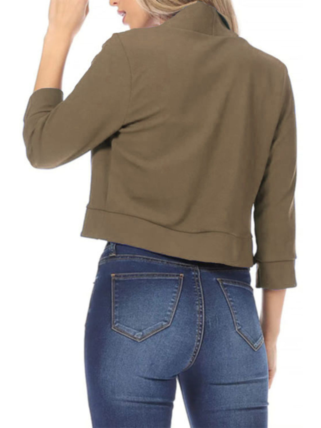 Full Size Cropped Open Front Blazer Plus Size - Lilixa.store