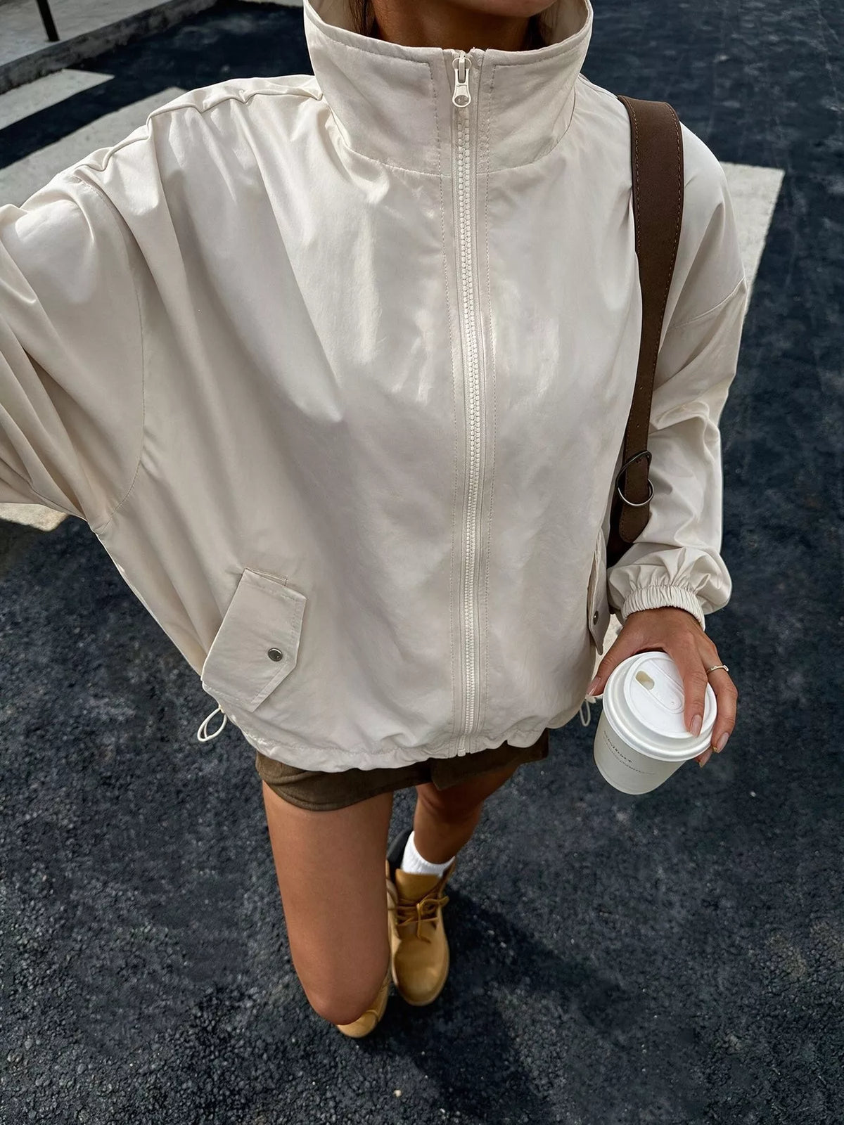 Zip-Up Dropped Shoulder Jacket
