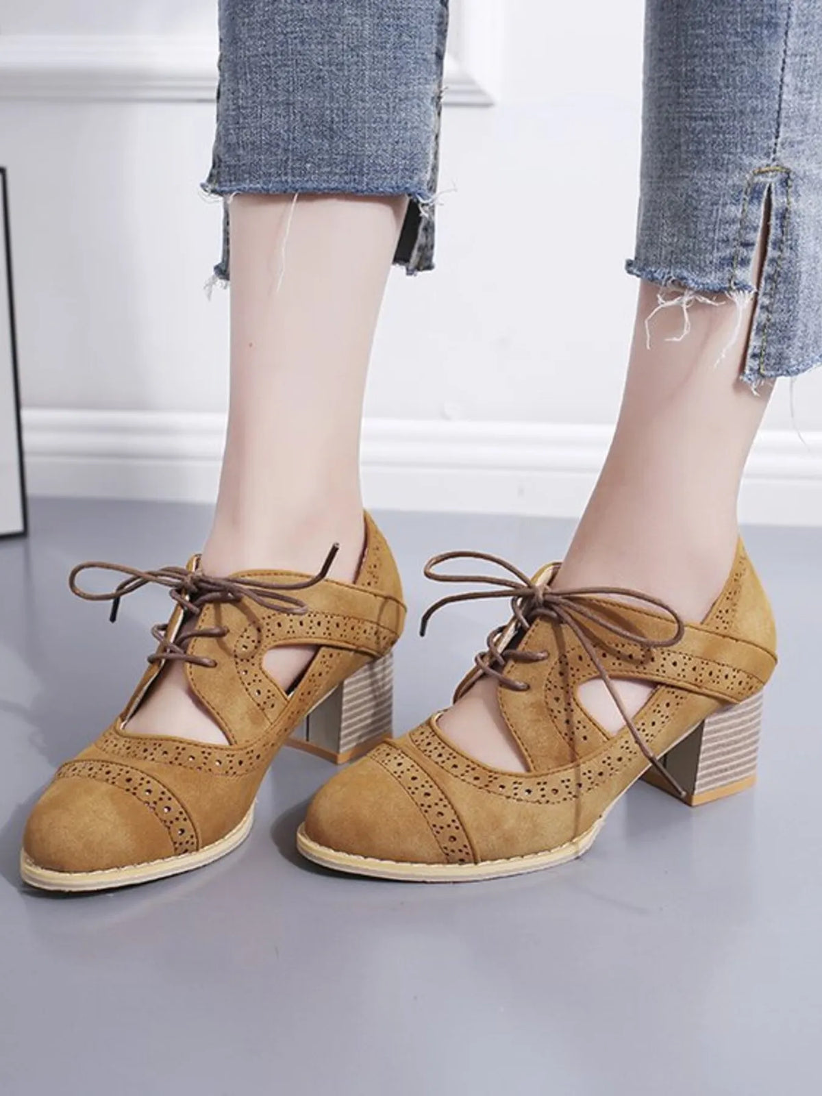 Lace-Up Block Heel Pumps - Lilixa.store
