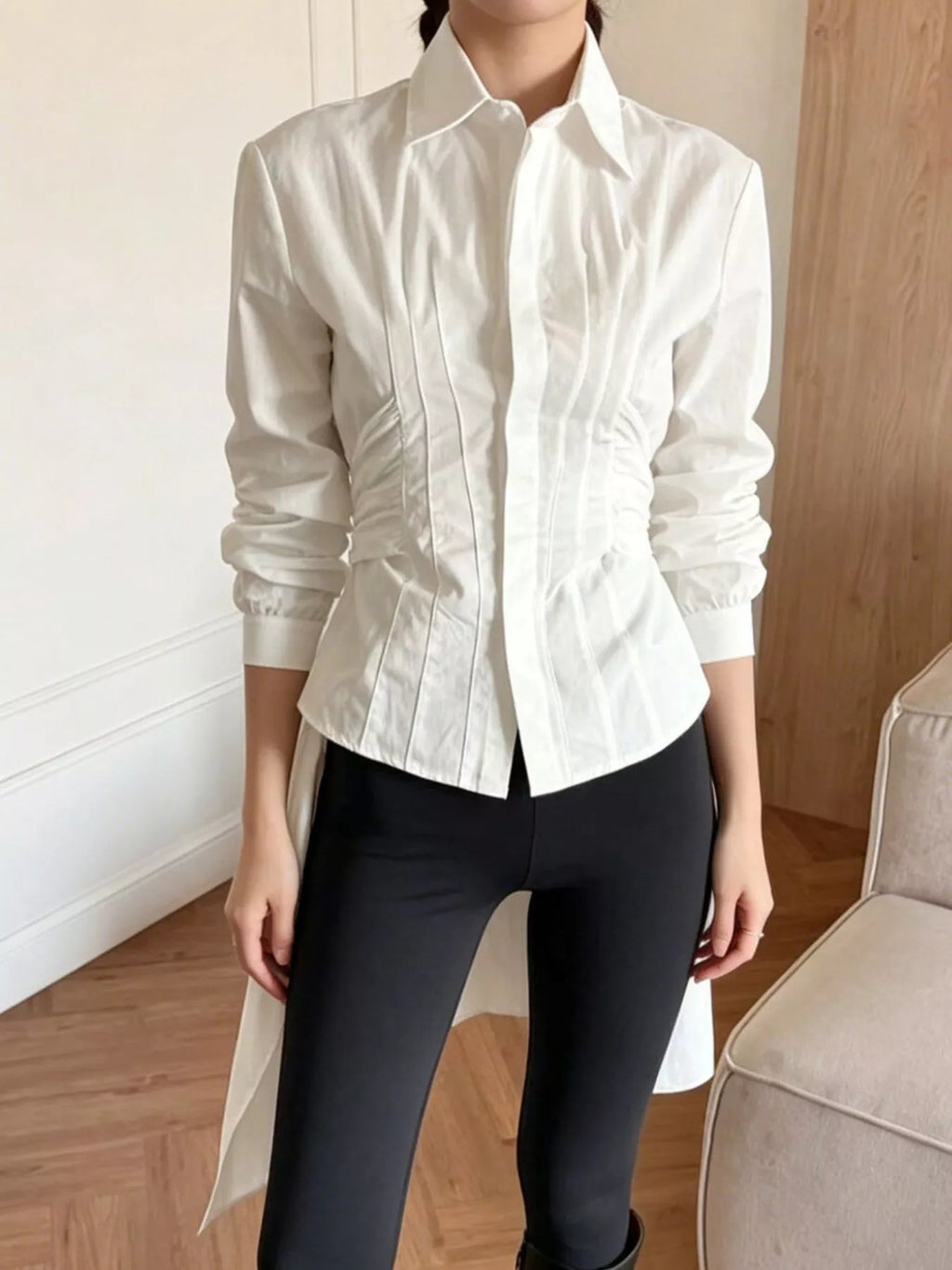 Slim-Fit Ruched Waist Shirt - Lilixa.store
