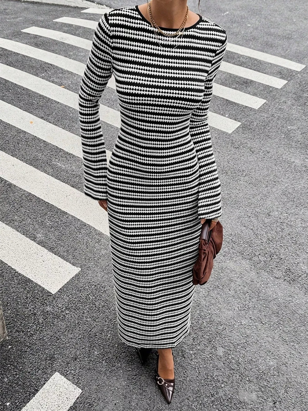 Striped Flared Sleeves Sweater Dress - Lilixa.store