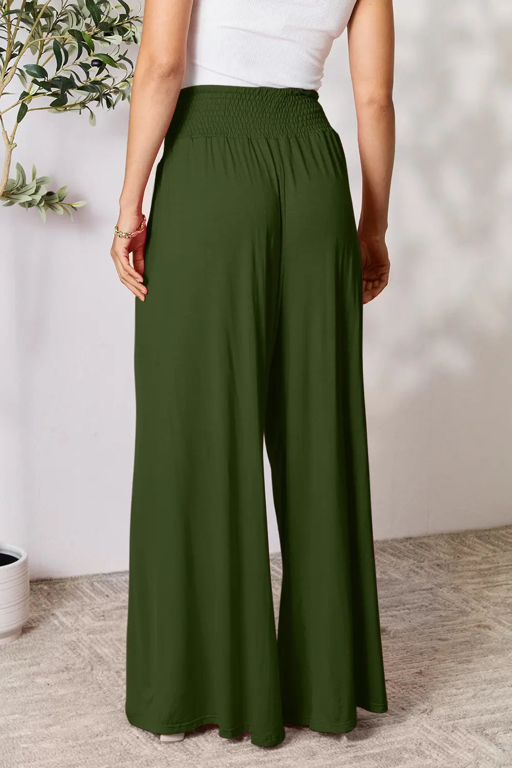 Basic Bae Full Size Smocked Wide Waistband Wide Leg Pants - Lilixa.store