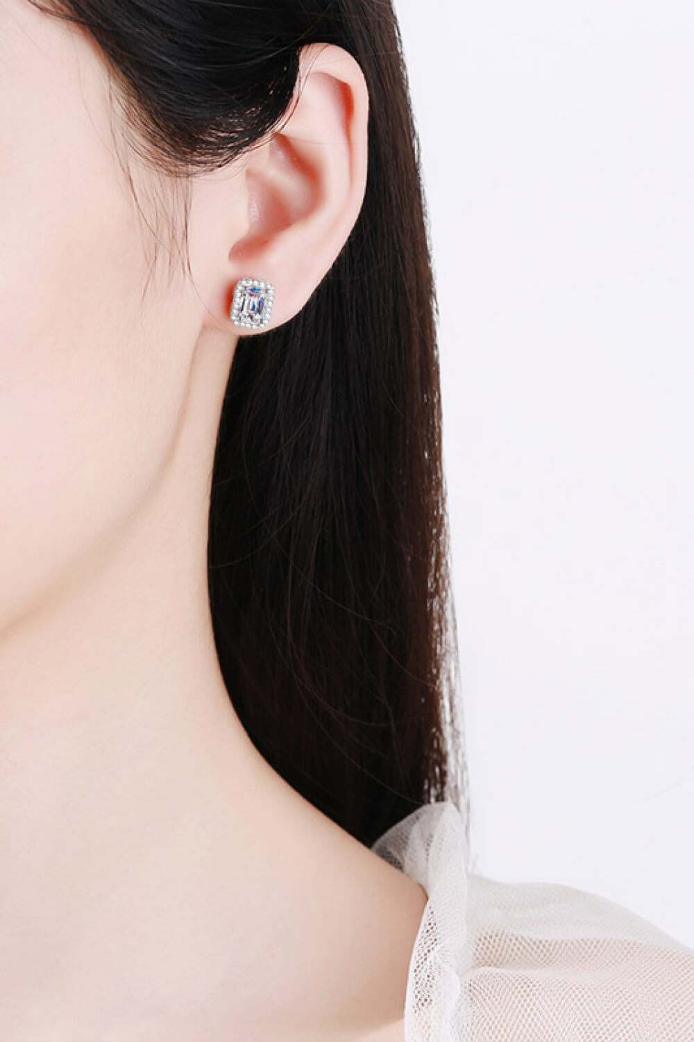 Adored 1 Carat Moissanite Rhodium-Plated Square Stud Earrings - Lilixa.store