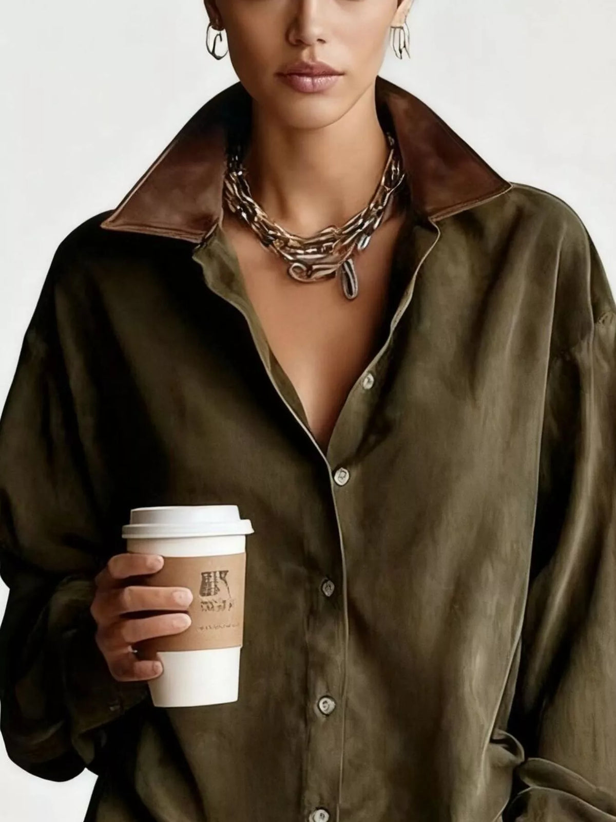 Contrast Collar Mini Shirt Dress, view 2