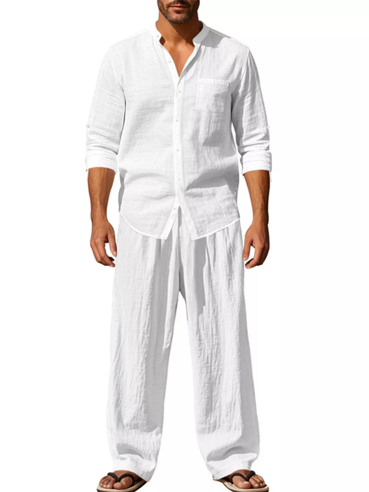 Men's Full Size Casual Button Up Shirt and Pants Plus Size - Lilixa.store