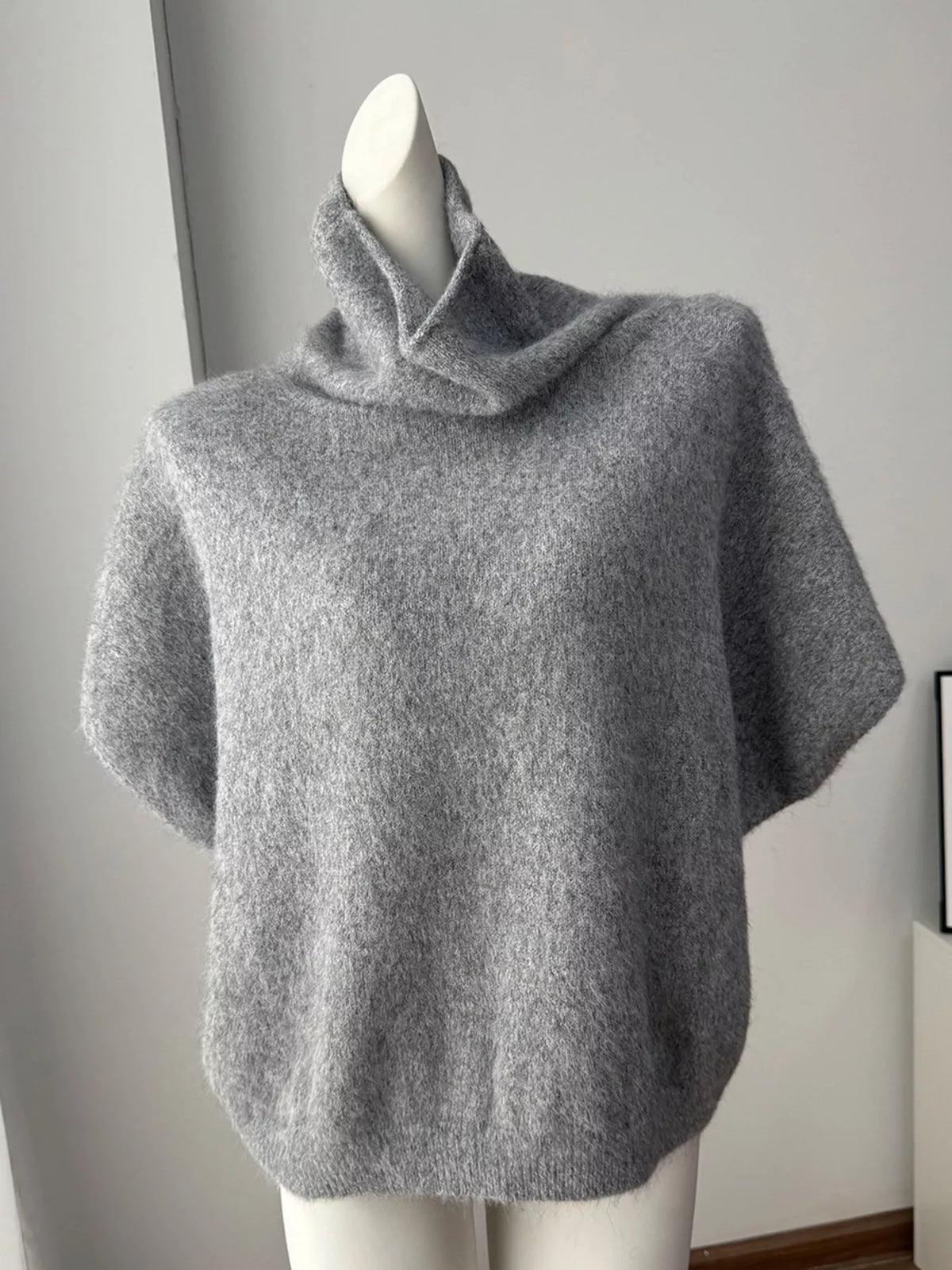 Turtleneck Fuzzy Short Sleeve Sweater, view 17