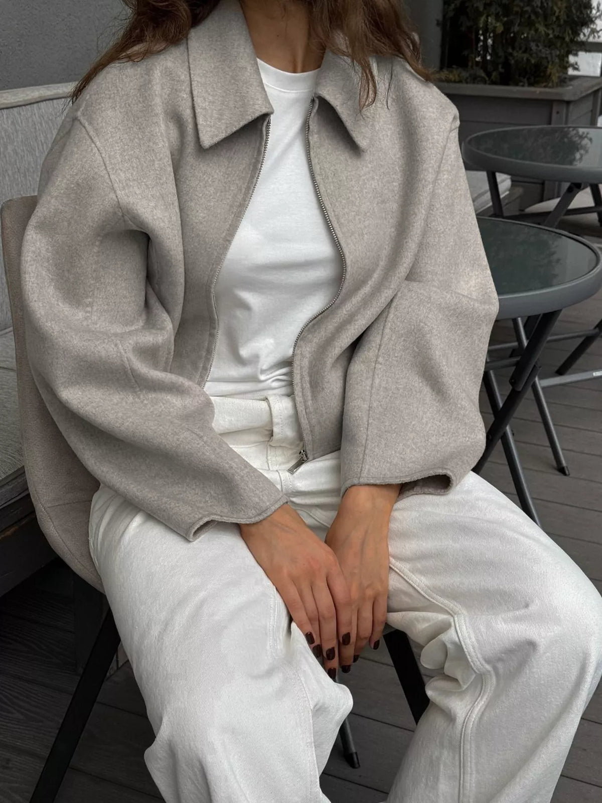 Zip Up Dropped Shoulder Jacket