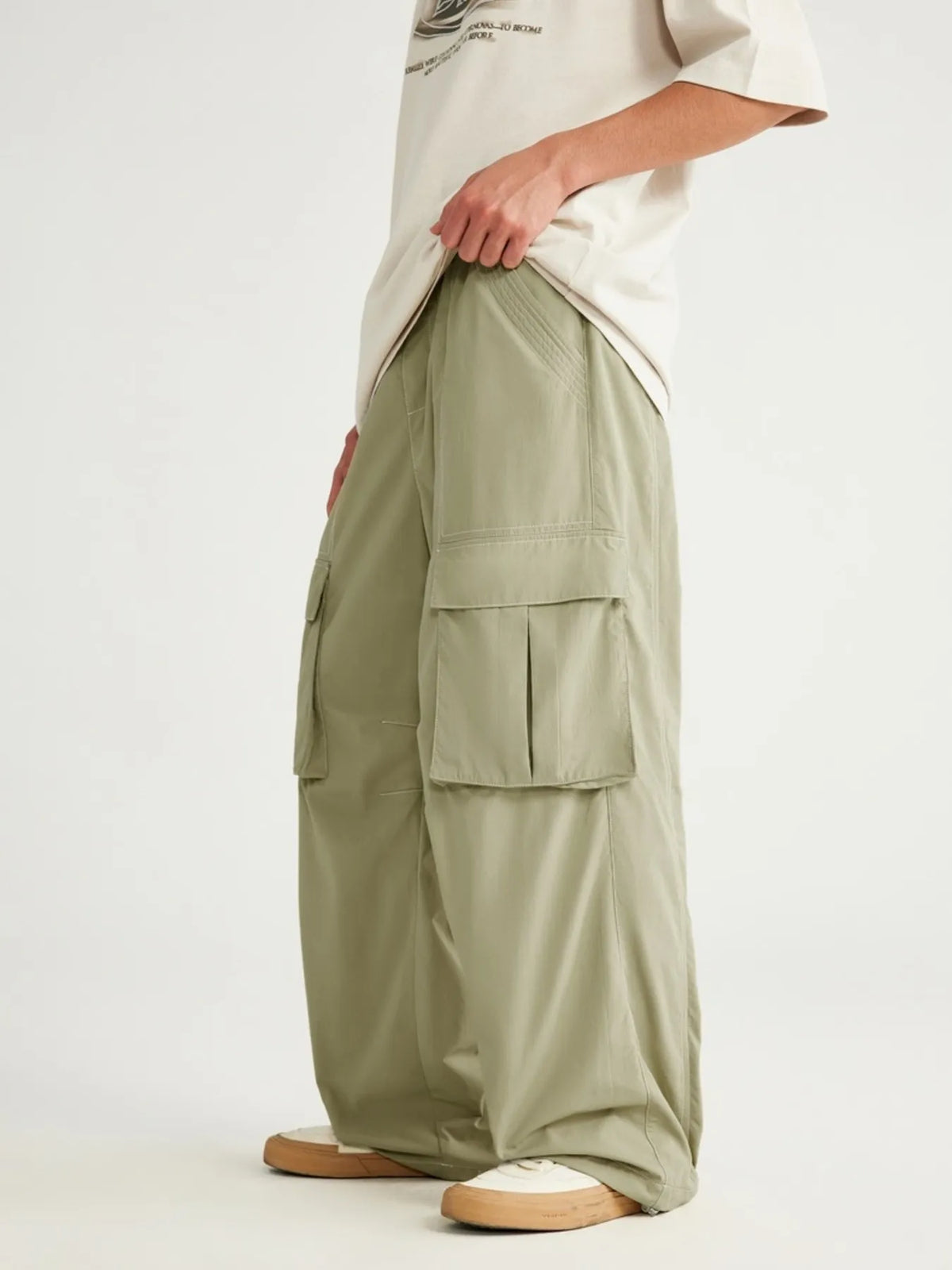 Men's Oversized Cargo Utility Wide Leg Pants in Gray Green, view 2