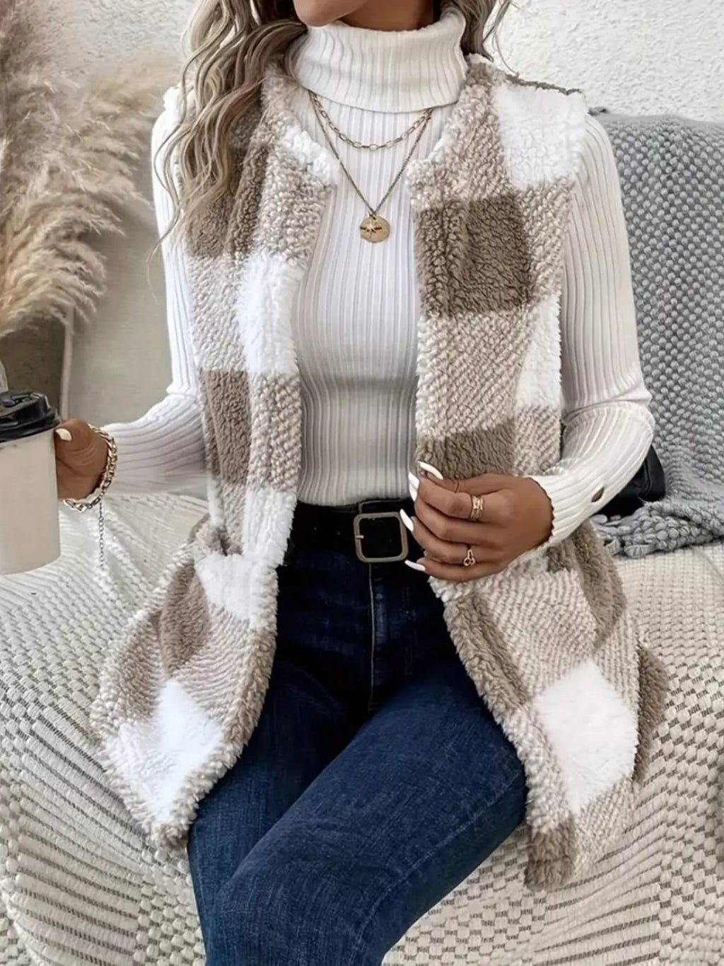 Cozy Plaid Sherpa Vest Coat - Lilixa.store