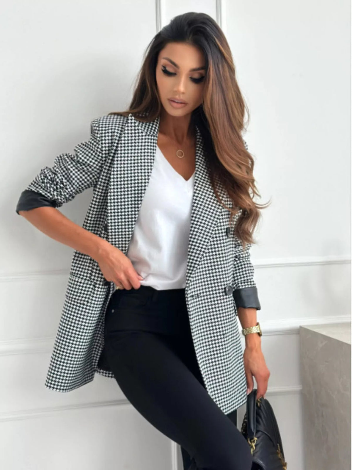 Lapel Collar Long Sleeve Blazer - Lilixa.store