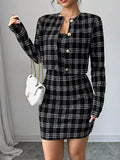 Plaid Tweed Crop Outerwear and Bodycon Mini Dress Two-Piece Set - Lilixa.store