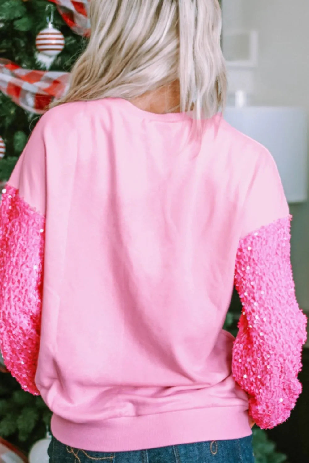Valentine’s Day Sequin Heart Long Sleeve Sweatshirt - Lilixa.store