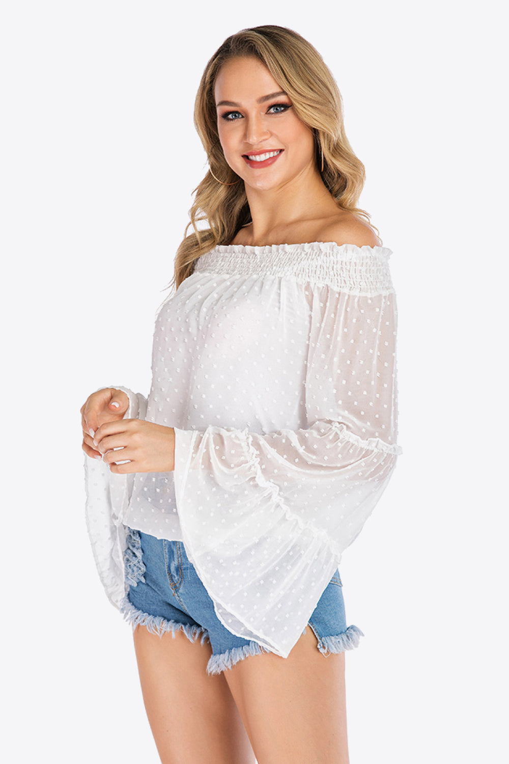 Swiss Dot Off-Shoulder Blouse - Lilixa.store