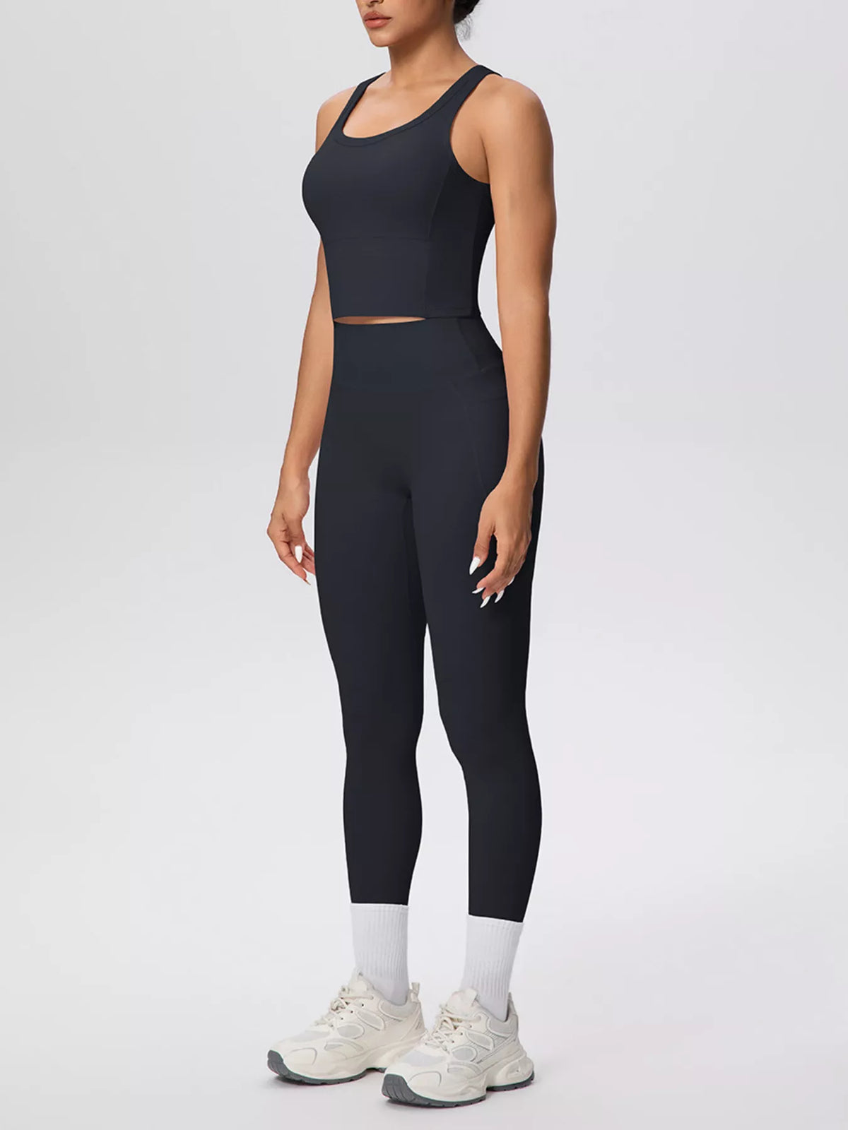 Scoop Neck Tank and High-Waisted Leggings Active Set in Black
