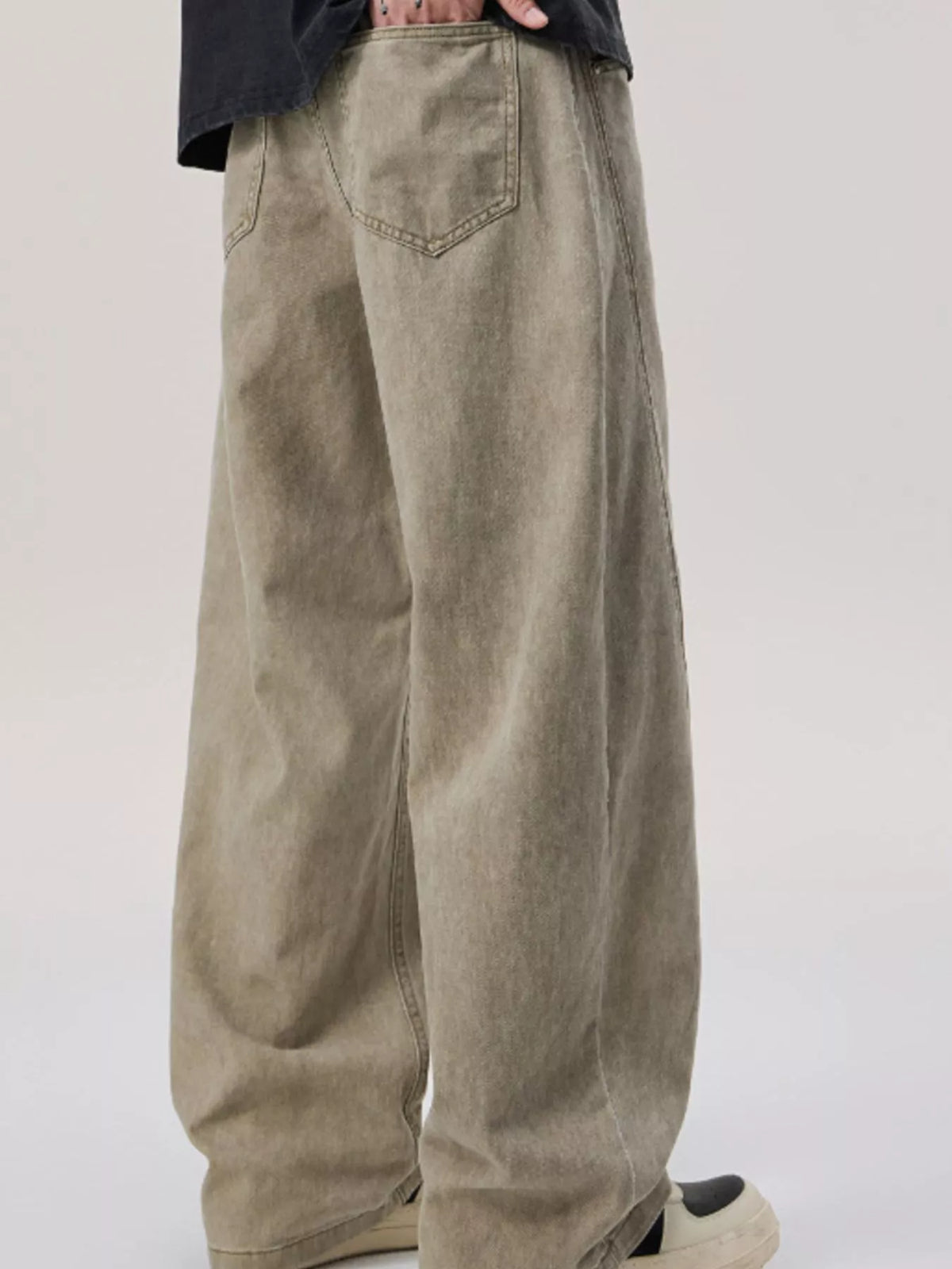 Men's Vintage Washed Loose-Fit Wide-Leg Pants in Khaki, view 3