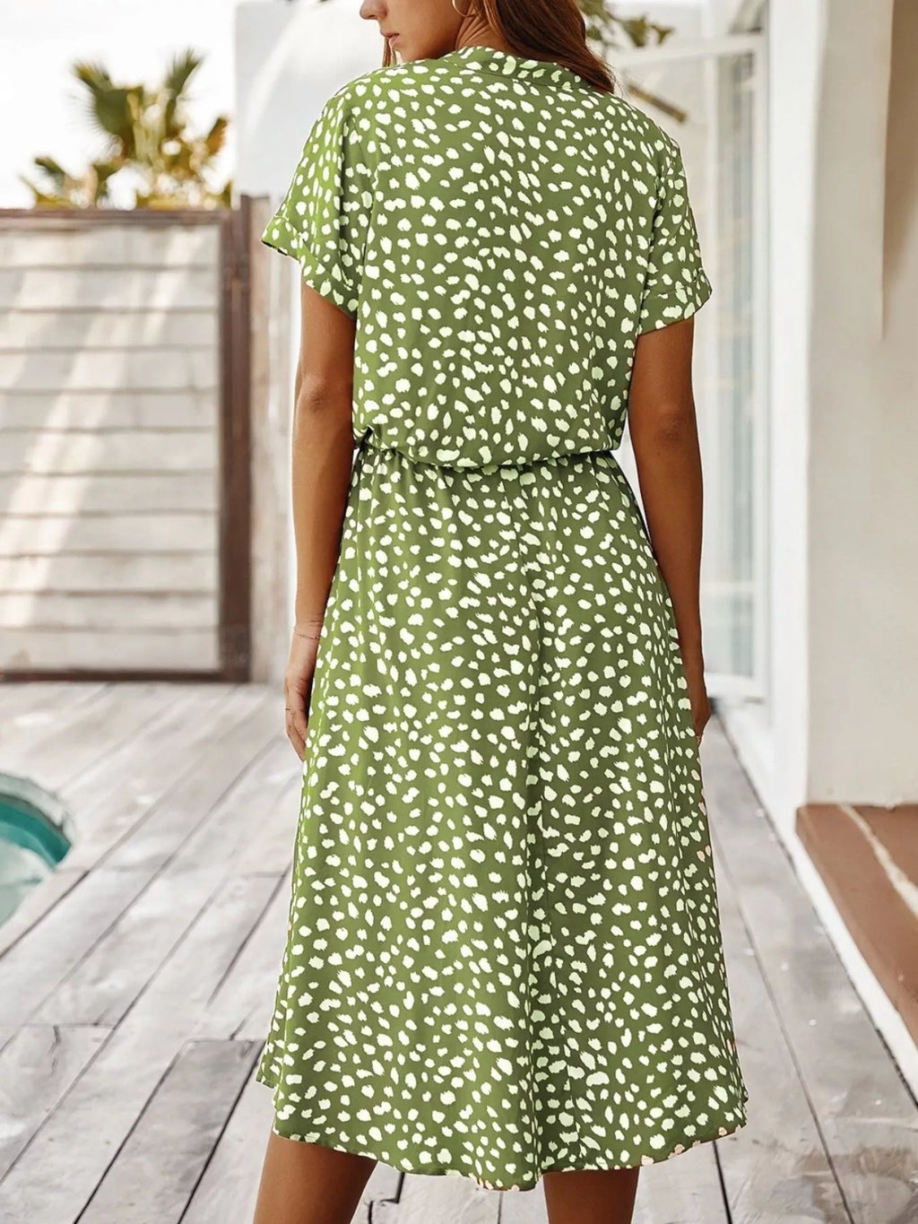 Animal Print Drawstring Waist Midi Dress - Lilixa.store