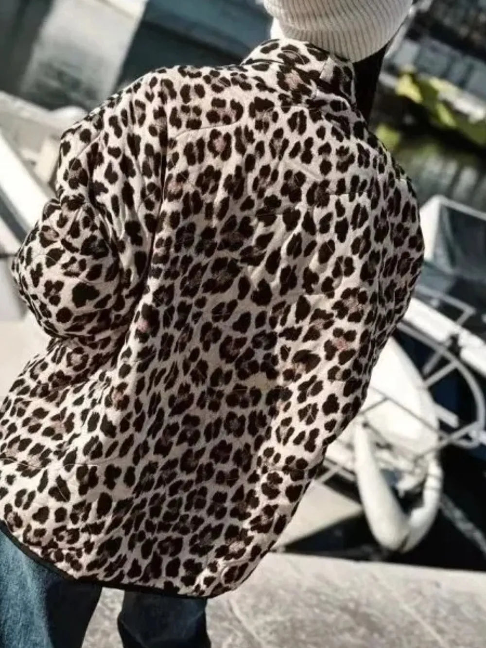 Leopard Open Front Long Sleeve Outerwear, view 2
