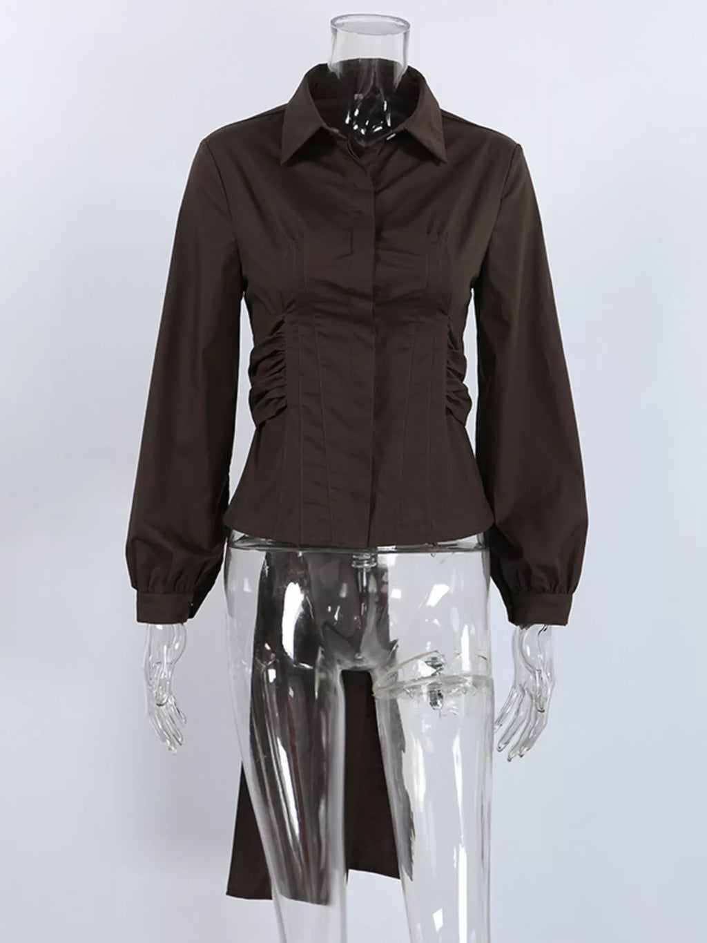 Slim-Fit Ruched Waist Shirt - Lilixa.store