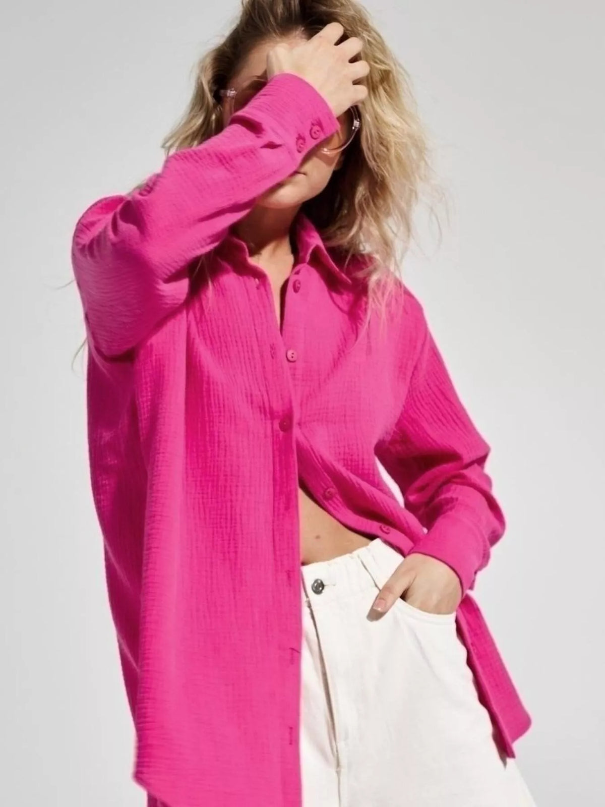 Textured Gauze Button-Down Shirt - Lilixa.store