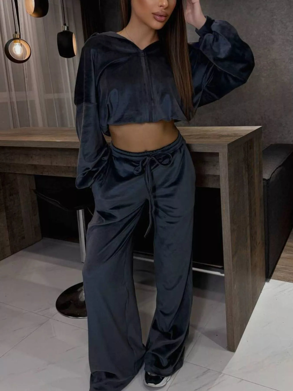 Zip Up Hoodie and Wide-Leg Pants Set - Lilixa.store