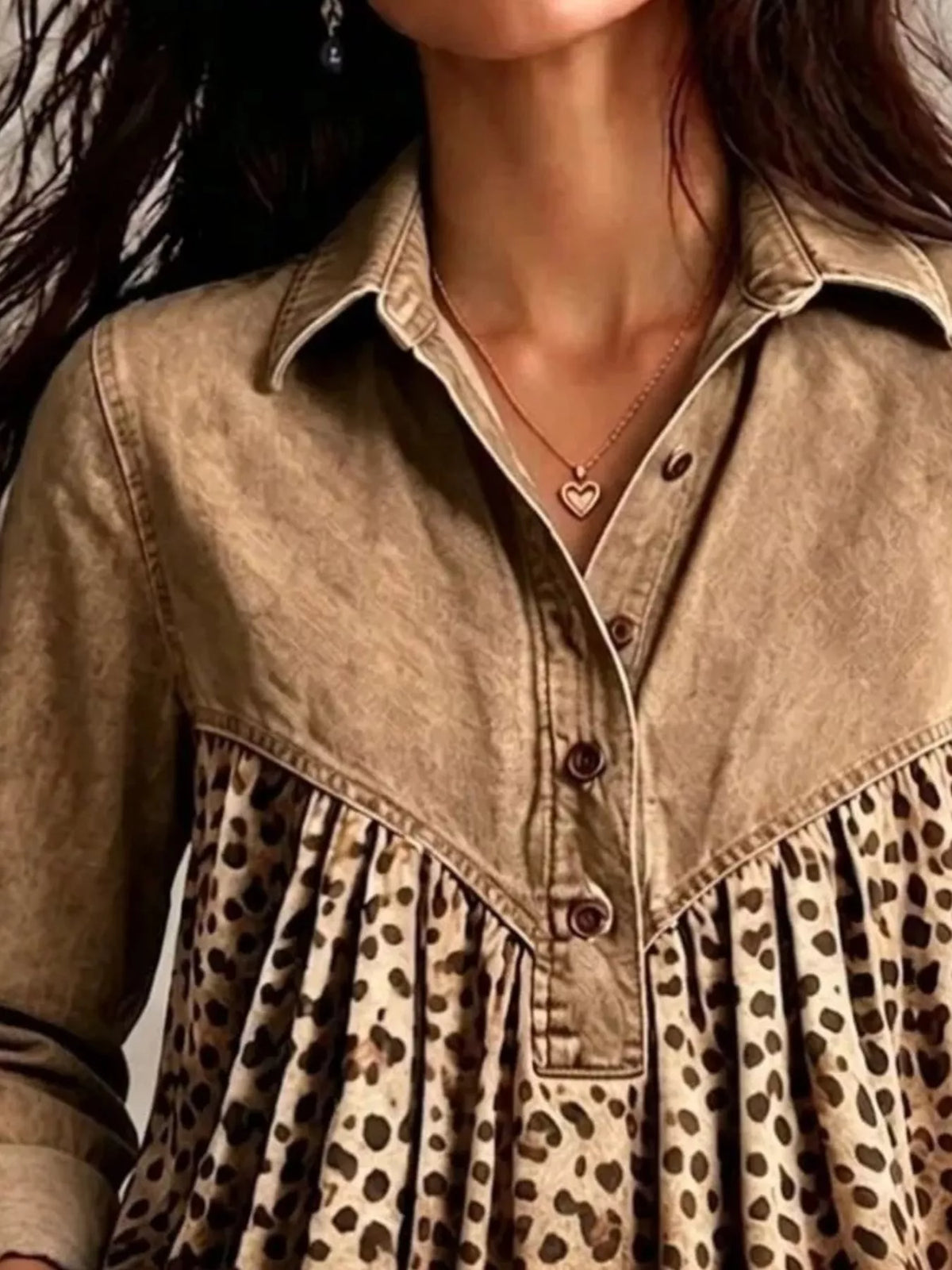 Full Size Leopard Button Detail Blouse Plus Size - Lilixa.store
