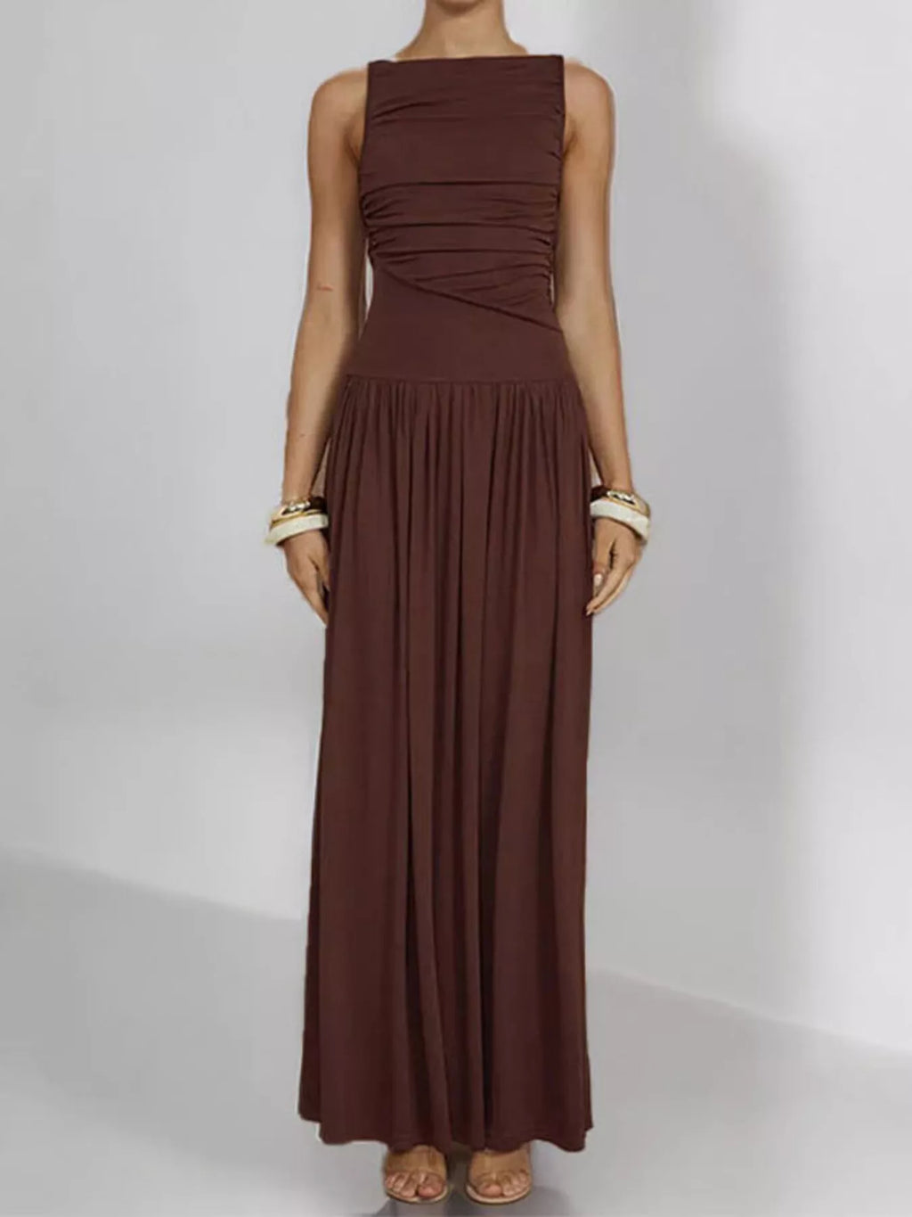 Full Size Ruched Sleeveless Maxi Dress Plus Size - Lilixa.store