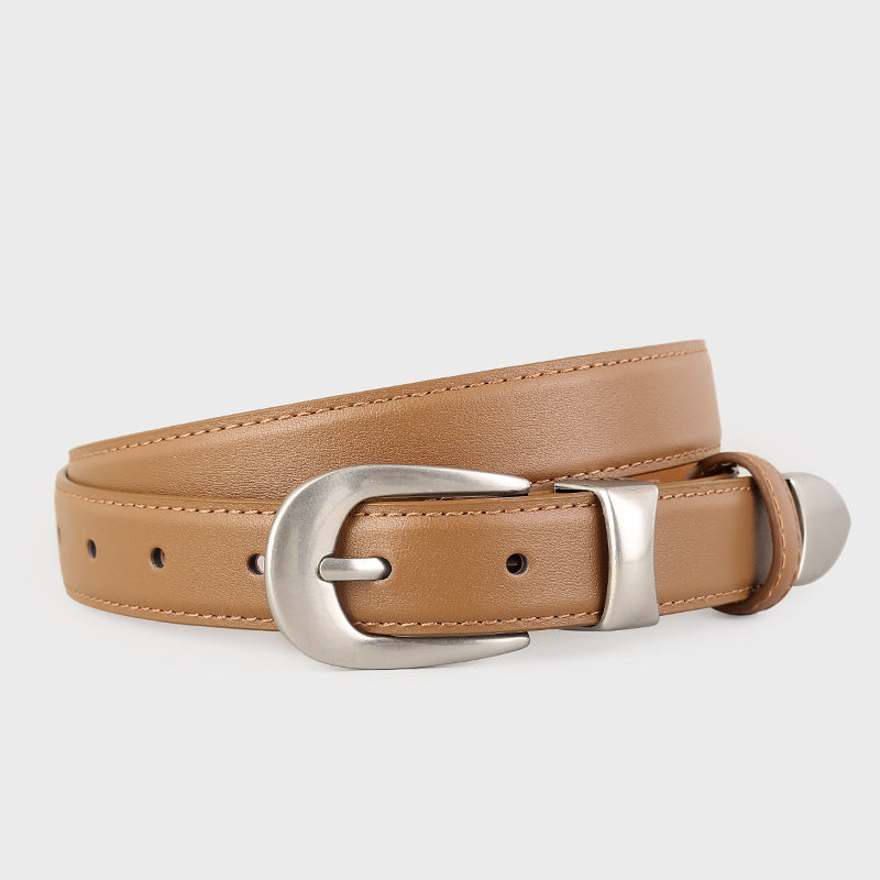 Classic Leather Belt with Silver Buckle - Lilixa.store
