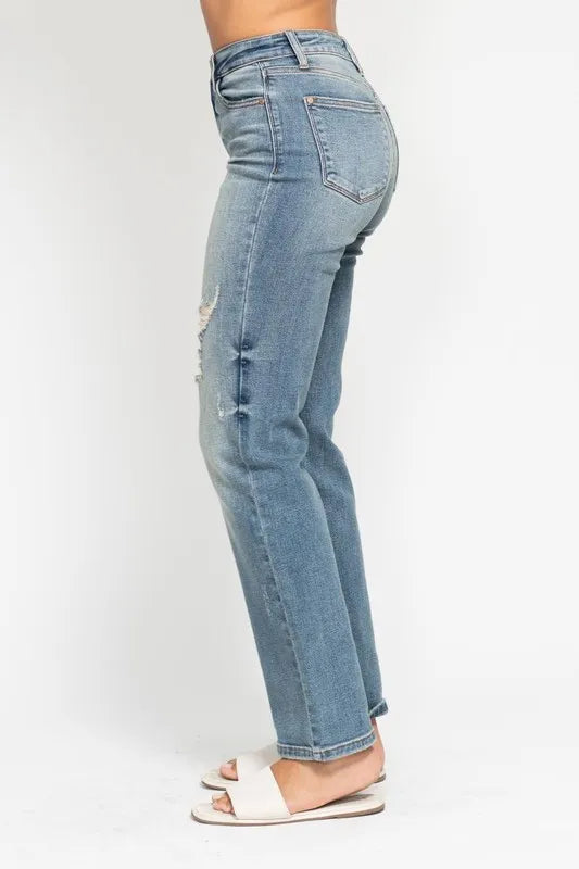 Judy Blue Full Size High Waist Distressed Dad Jean Plus Size - Lilixa.store