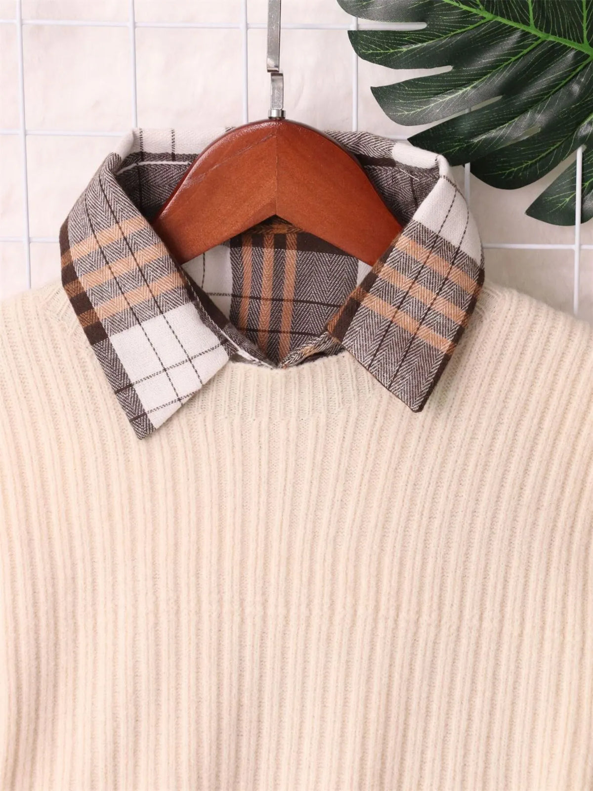 Plaid Long Sleeve Sweater Dress, view 2