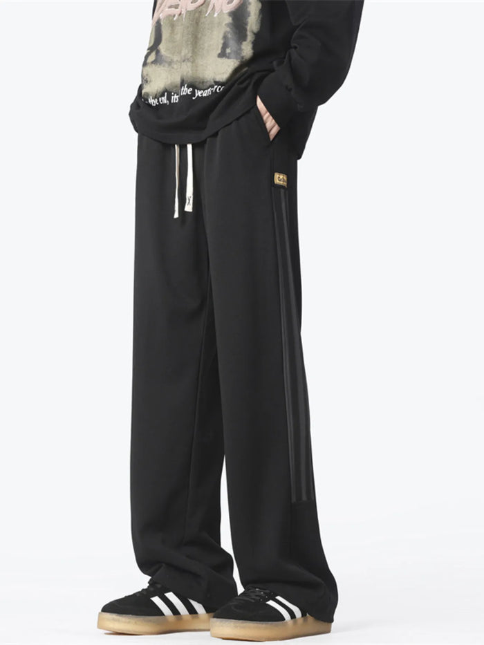 Men's Plus Size Wide Leg Drawstring Pants in Black