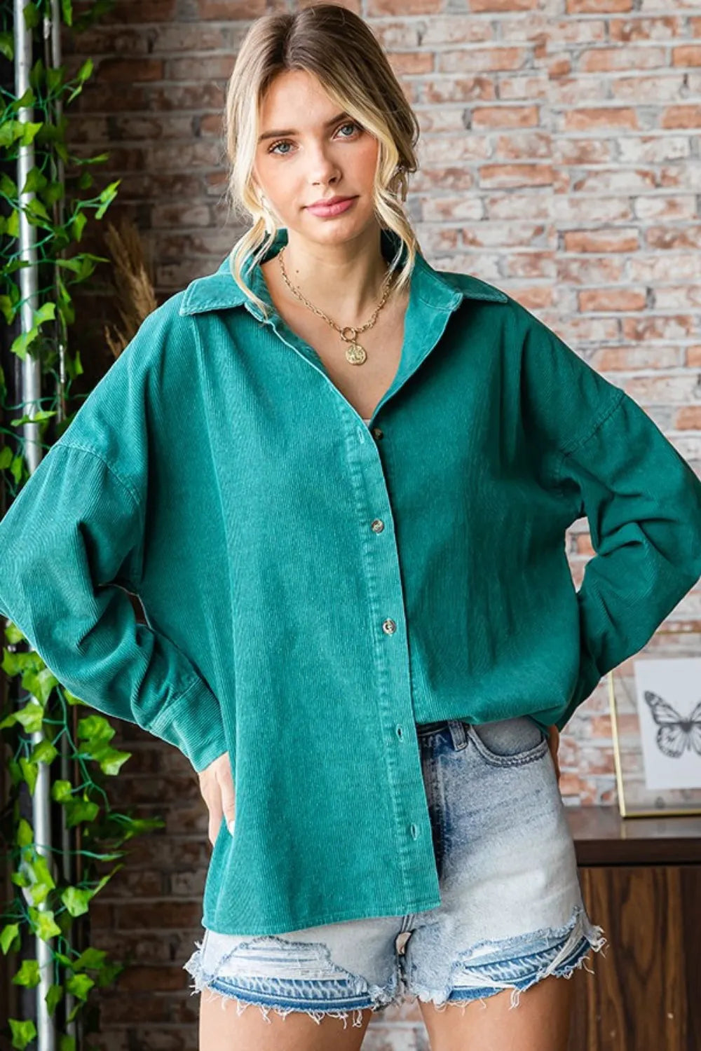 First Love Washed Corduroy Button Down Long Sleeve Shirt - Lilixa.store