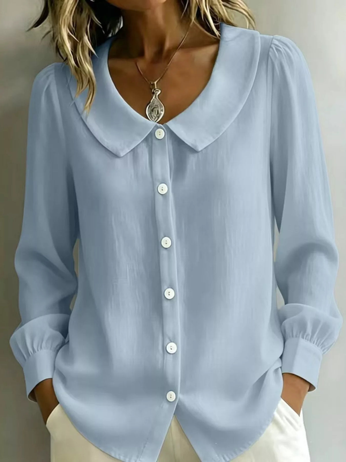 Full Size Peter Pan Collar Button-Down Shirt Plus Size - Lilixa.store