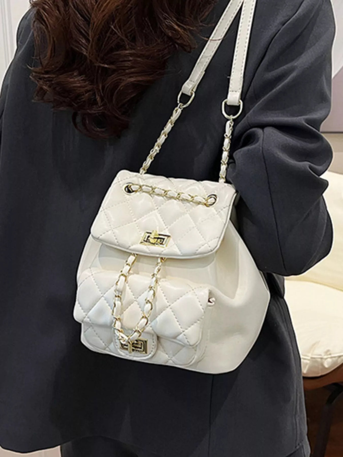 Quilted Chain Decor Backpack Bag - Lilixa.store