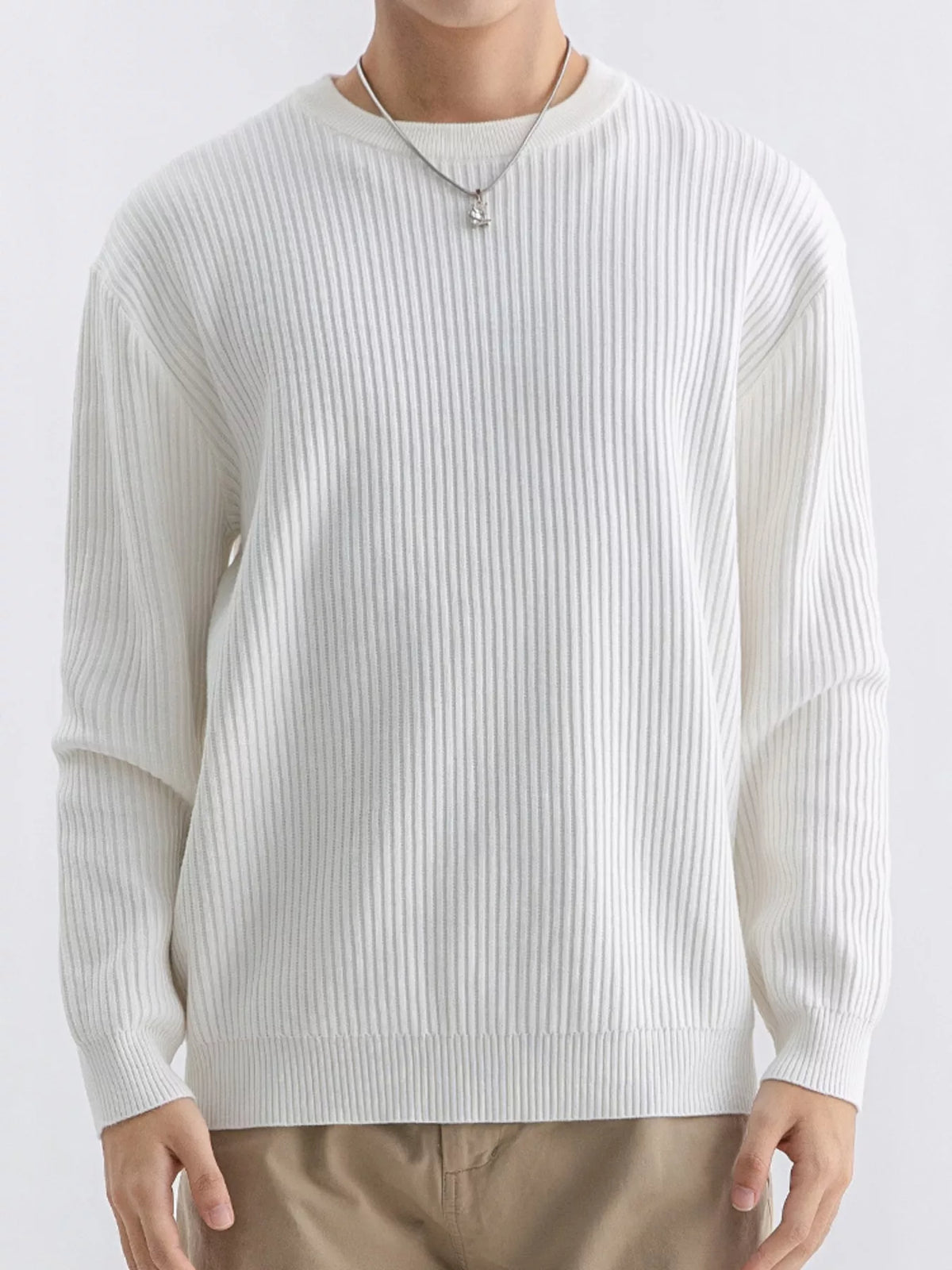 Men's Plus Size Ribbed Knit Crew Neck Sweater - Lilixa.store