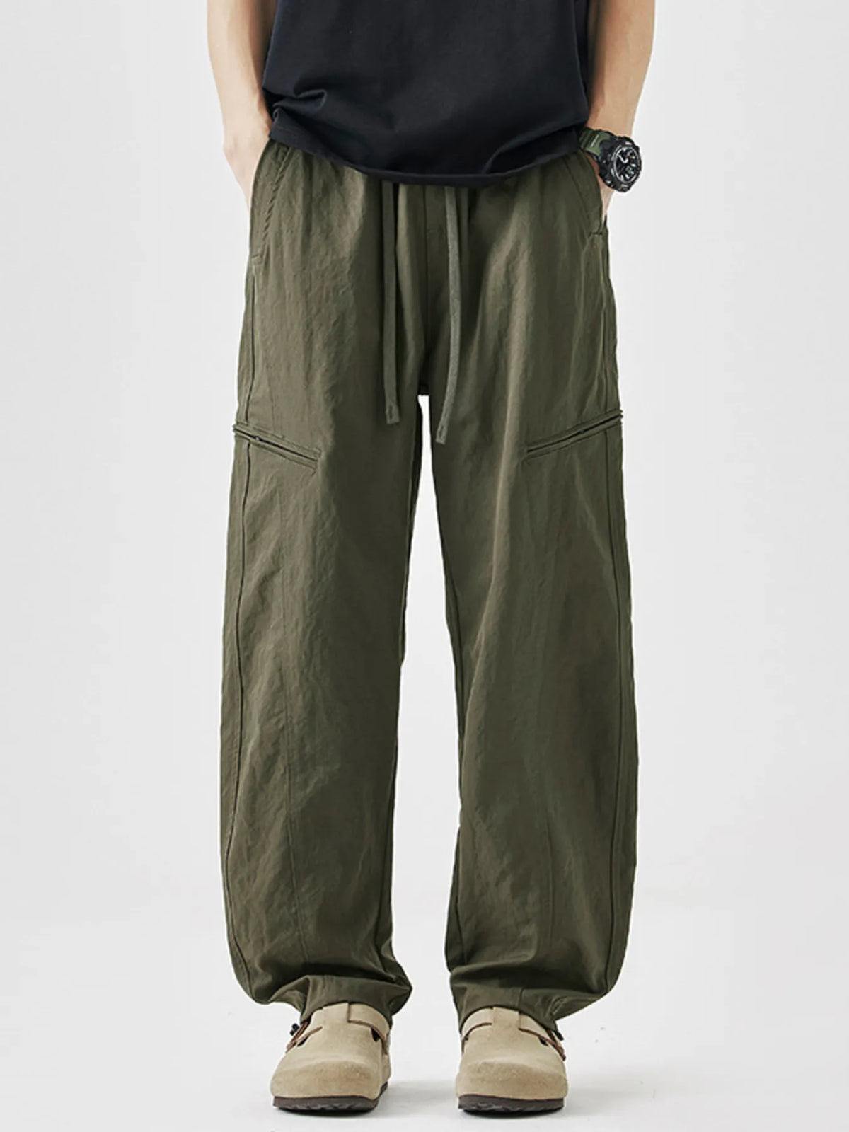 Men's Plus Size Loose Fit Drawstring Casual Pants in Green