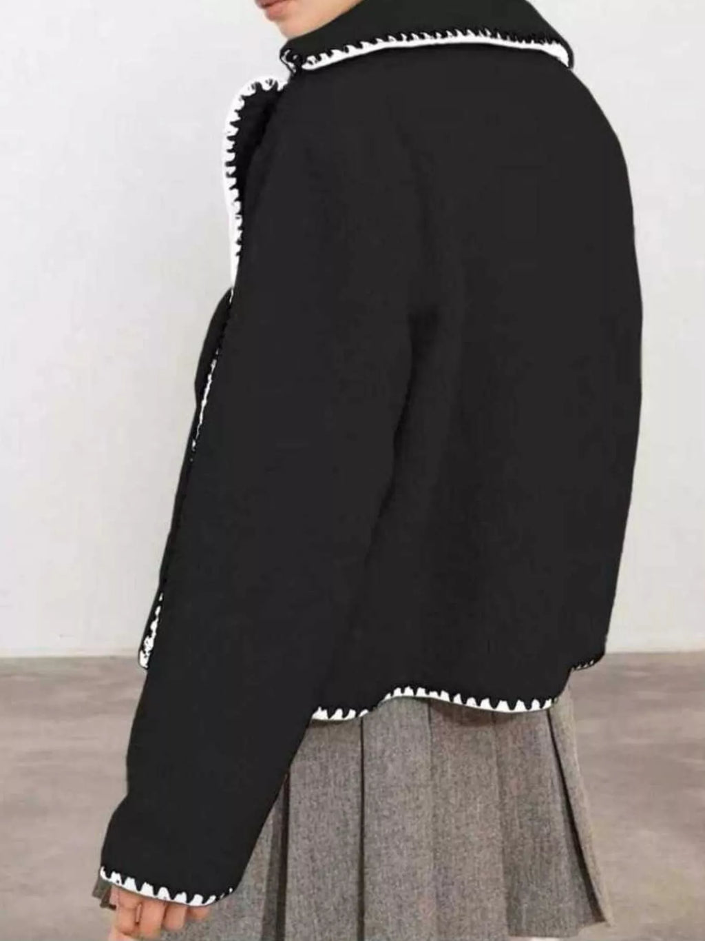 Sherpa Contrast Trim Button Up Outerwear - Lilixa.store