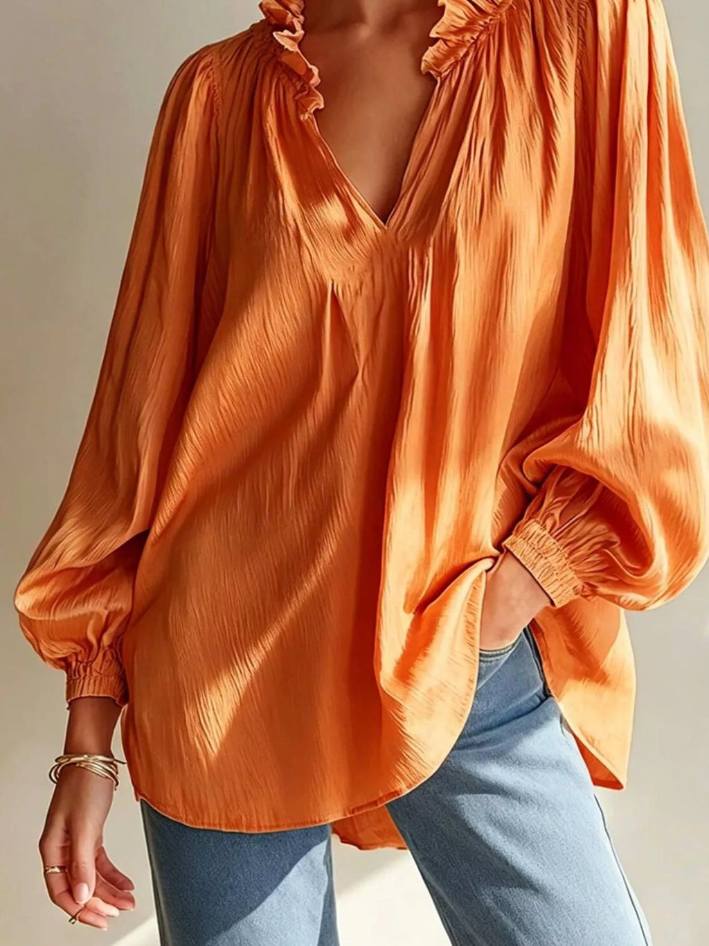 Ruffle Trim Long Sleeves Blouse - Lilixa.store
