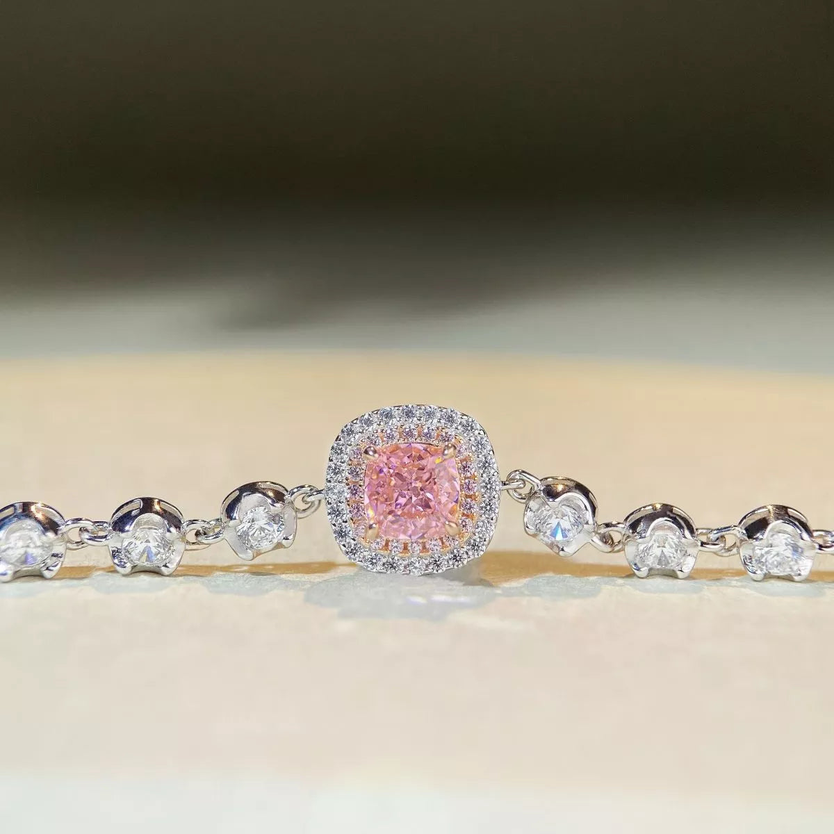 925 Sterling Silver Zircon Necklace in Blush Pink, view 2