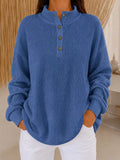 Full Size Waffle Knit Button Detail Sweatshirt Plus Size - Lilixa.store