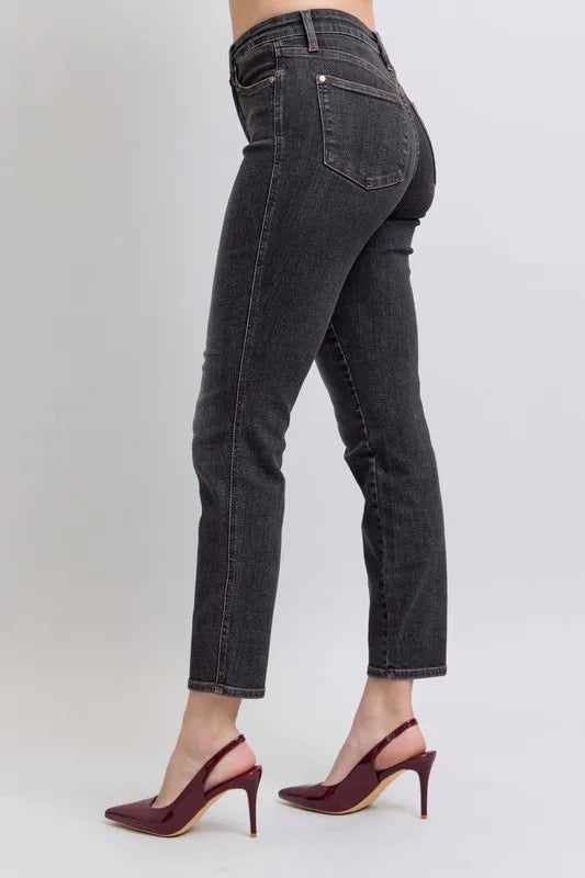 Judy Blue Full Size Mid Rise Tummy Control Slim Jeans Plus Size - Lilixa.store
