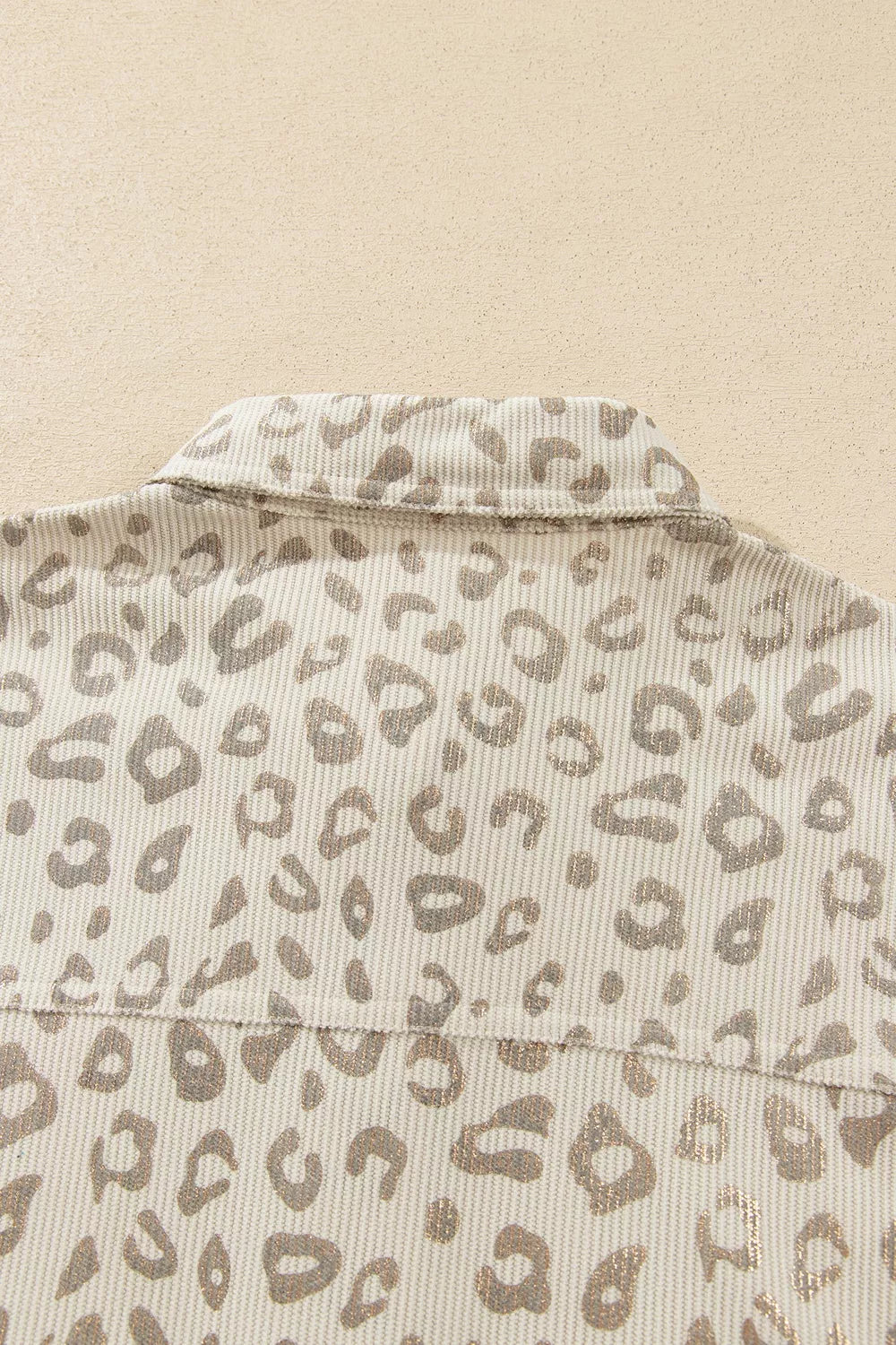 Leopard Print Corduroy Shirt Collar Long Sleeve Regular Fit Jacket in Khaki, view 11