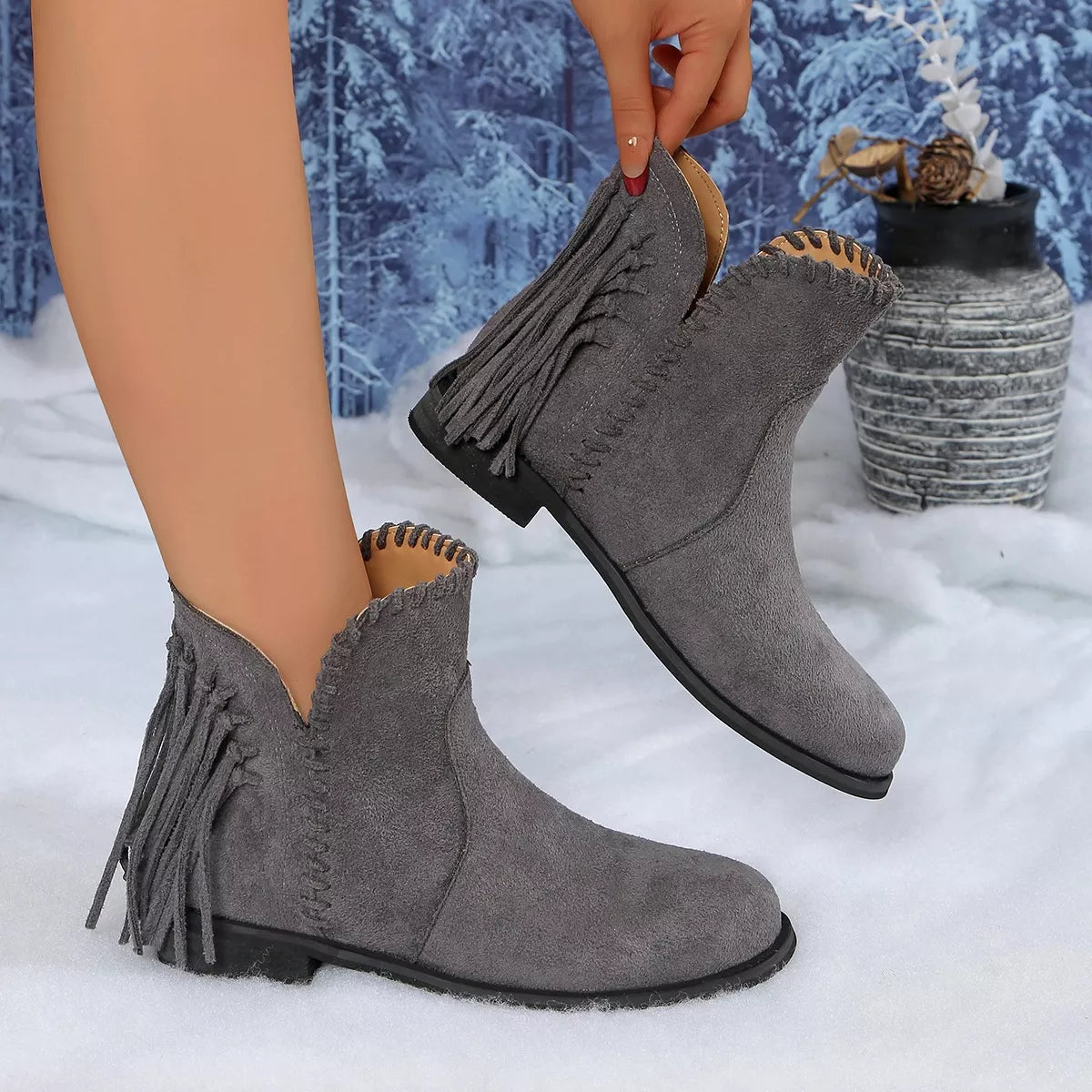 Fringe Point Toe Ankle Boots - Lilixa.store