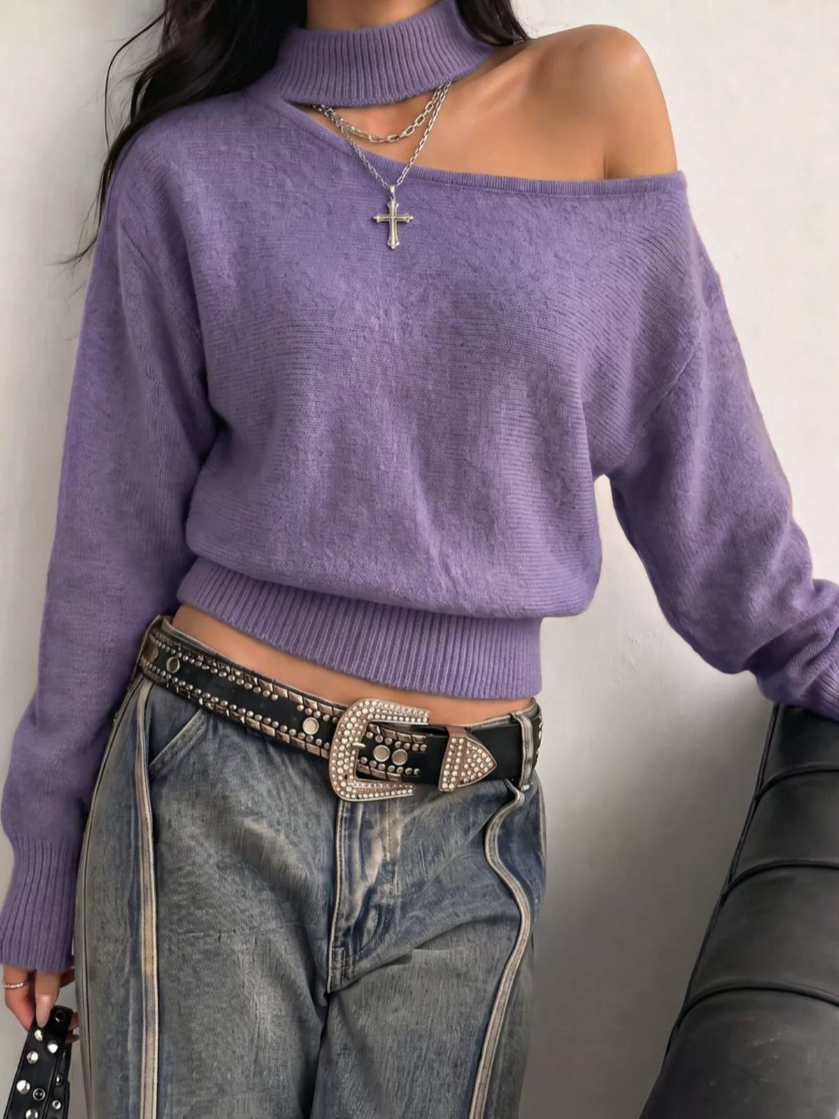Cold-Shoulder Dropped Shoulder Sweater