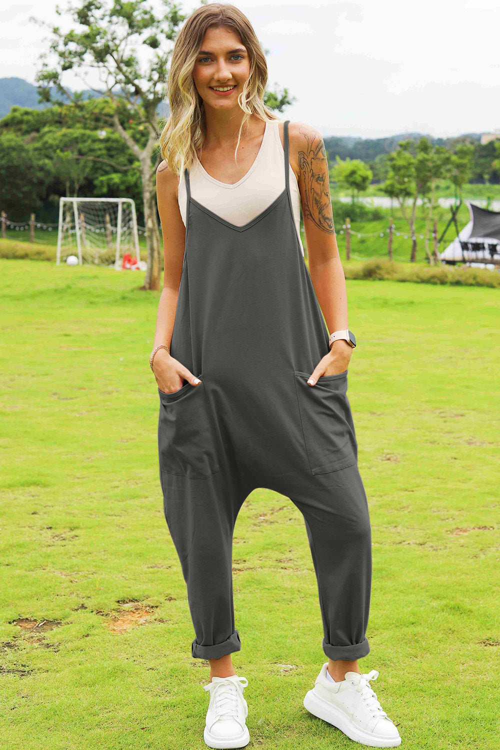 Double Take Full Size Sleeveless V-Neck Pocketed Jumpsuit, view 2